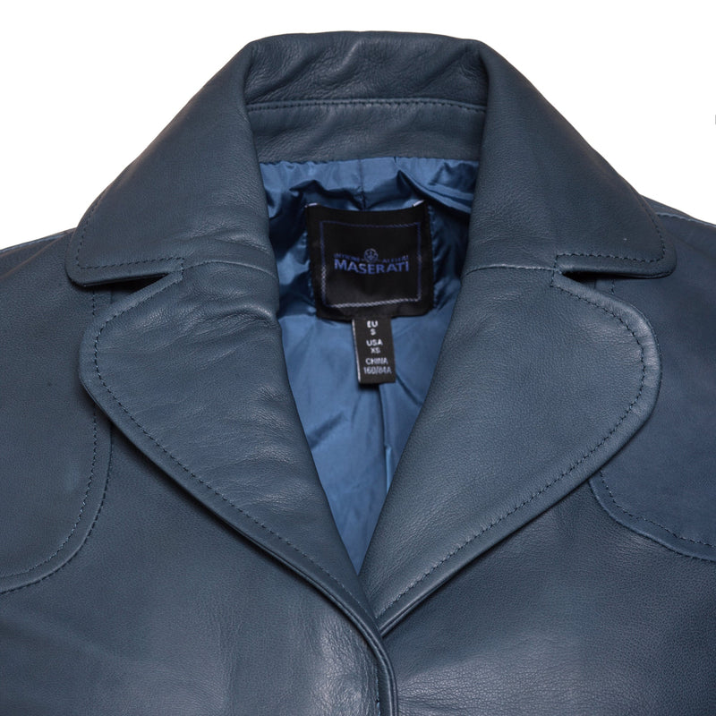 Women\'s Powder Blue Leather Maseratistore Jacket –