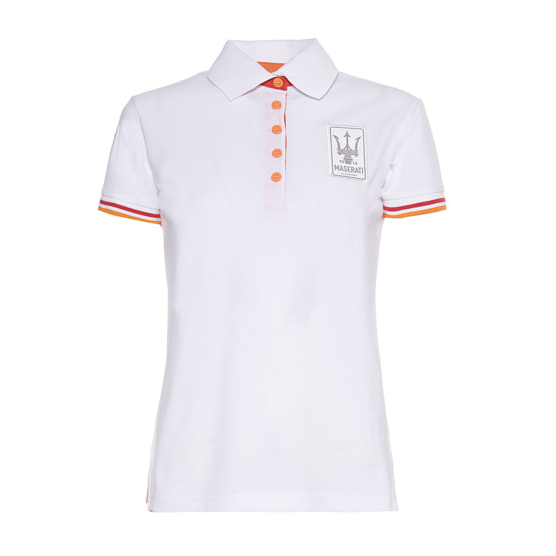 Cream And Orange Short Sleeve Polo Shirt For Women